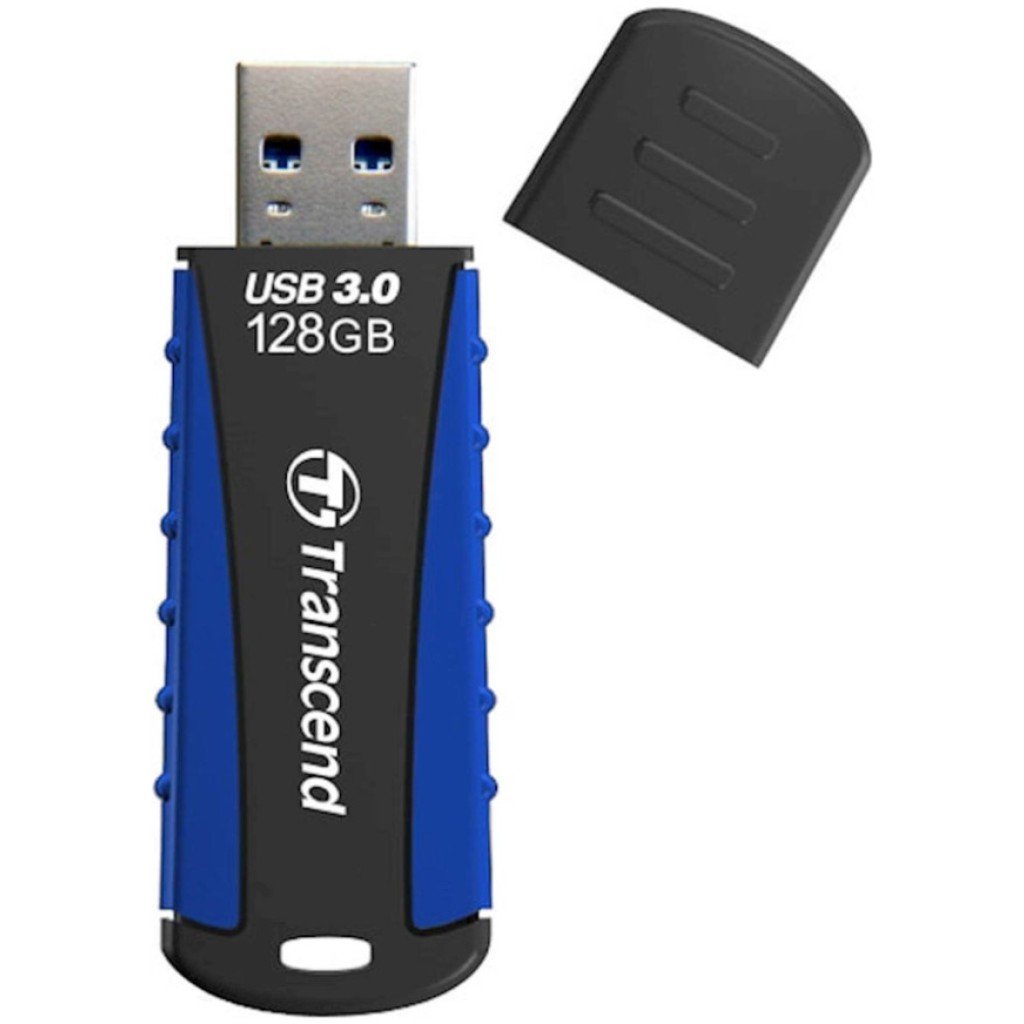 Spominski ključek 128GB USB 3.1 Transcend JF810 80MB/s 25MB/s gumificiran s pokrovčkom črno-moder (TS128GJF810)